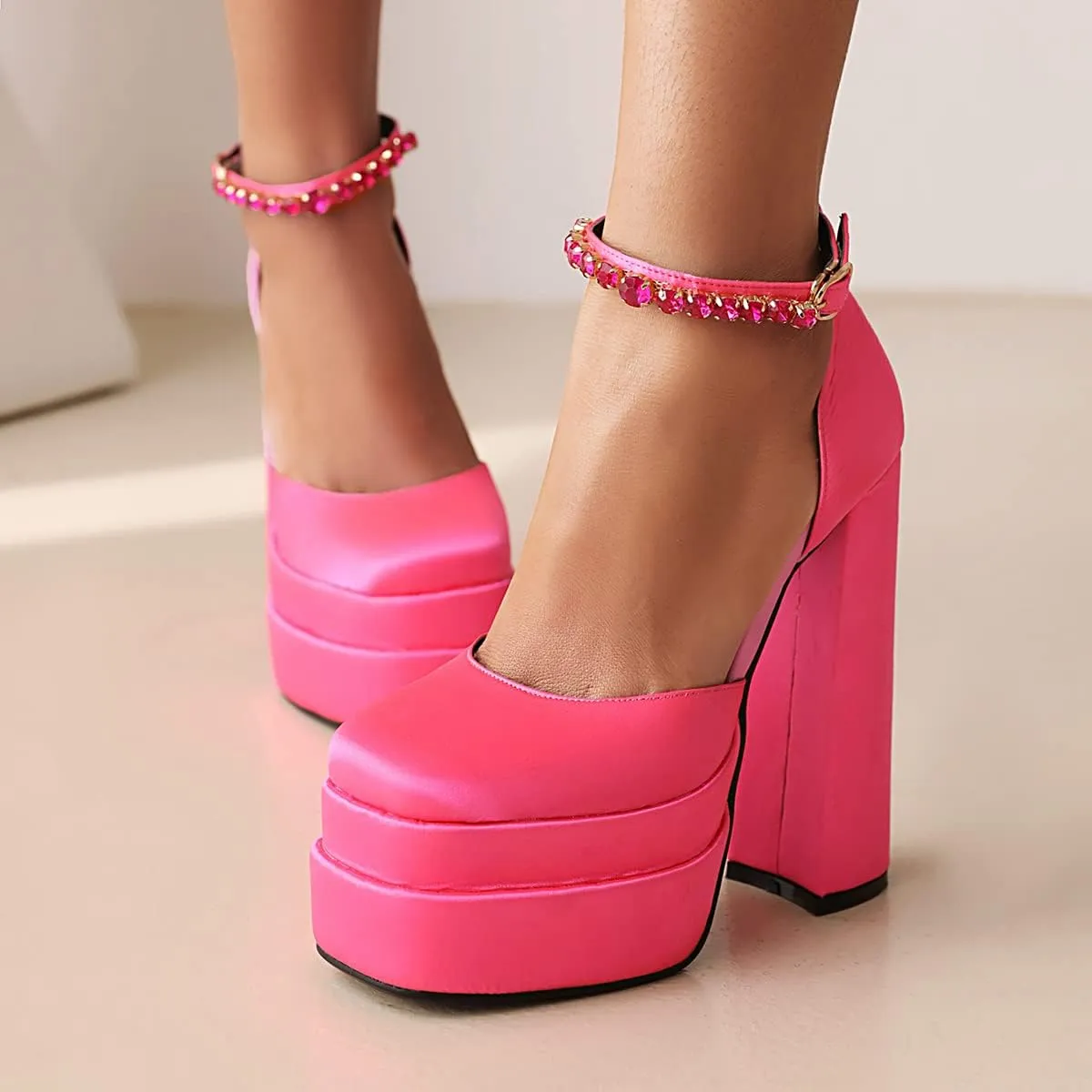 Scaoruki Women Fashion Platform Sandals Chunky High Heels