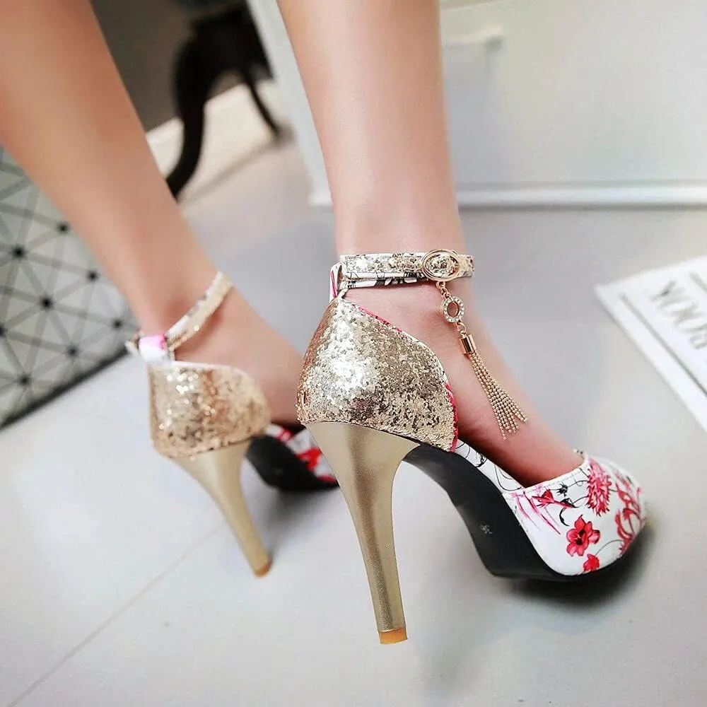Sequin Printed Fish Mouth high Heels