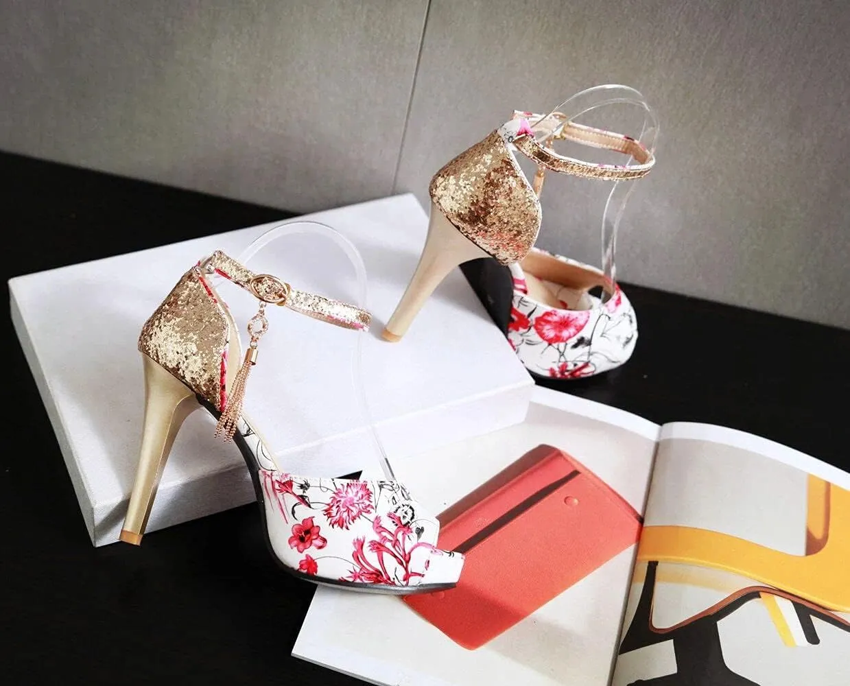 Sequin Printed Fish Mouth high Heels
