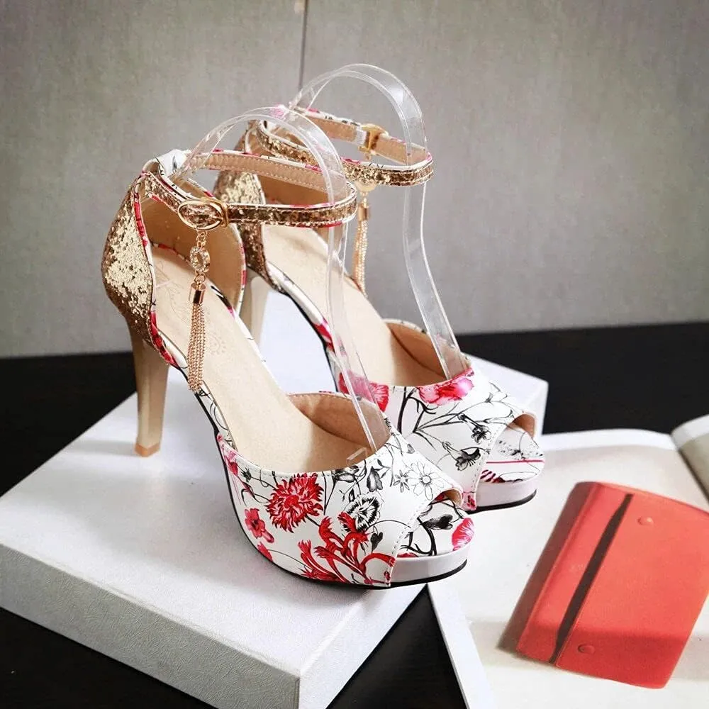 Sequin Printed Fish Mouth high Heels