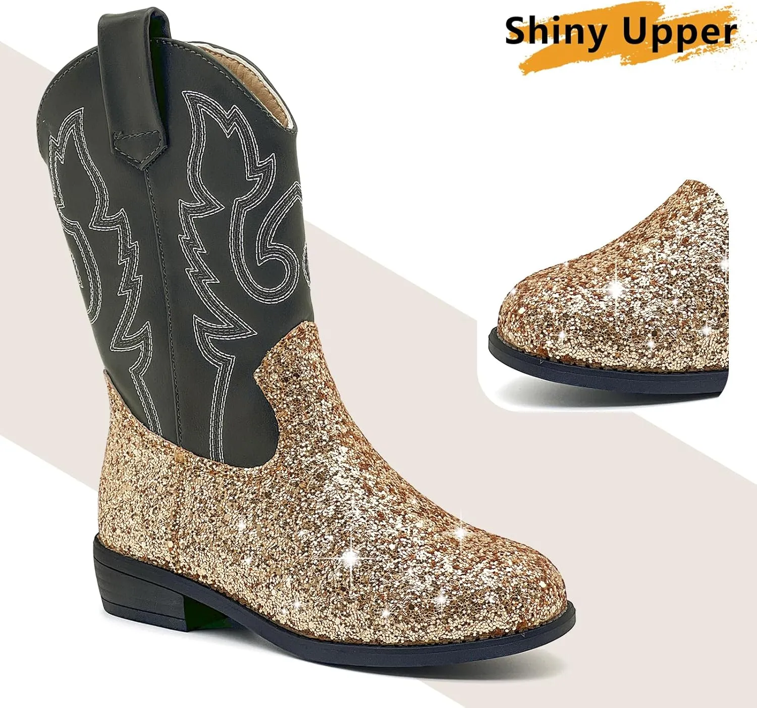 sharllen Kids Girls Cowgirl Boots Western Glitter Cowboy Boot Unisex-Child Mid-Calf Pointed-Toe Toddler Cowboy Boot Little Kids Big Kid Horse Riding Shoes Party Birthday Dress Up
