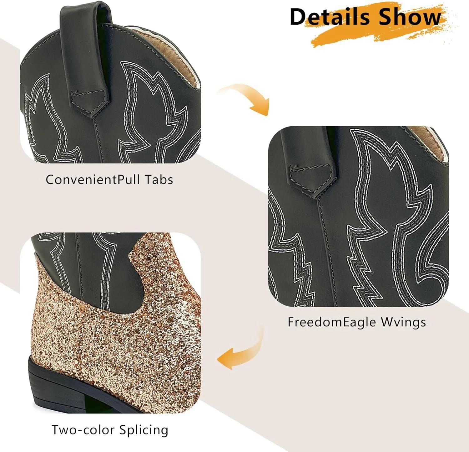 sharllen Kids Girls Cowgirl Boots Western Glitter Cowboy Boot Unisex-Child Mid-Calf Pointed-Toe Toddler Cowboy Boot Little Kids Big Kid Horse Riding Shoes Party Birthday Dress Up