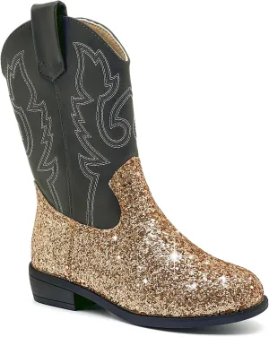 sharllen Kids Girls Cowgirl Boots Western Glitter Cowboy Boot Unisex-Child Mid-Calf Pointed-Toe Toddler Cowboy Boot Little Kids Big Kid Horse Riding Shoes Party Birthday Dress Up