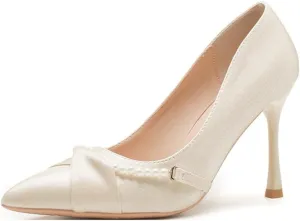Sharp Head Fine Heel Satin Pearl Buckle Decoration Buckle Hundred Matching Commuter 5cm/1.97in High Heels Female
