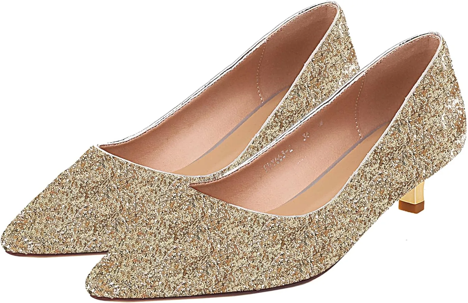 SHEMEE Women's Sequin Kitten Heel Wedding Pumps Pointed Toe Sparkly Party Wear Glitter Bridal Shoes