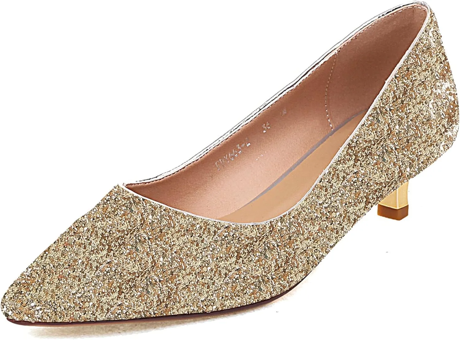 SHEMEE Women's Sequin Kitten Heel Wedding Pumps Pointed Toe Sparkly Party Wear Glitter Bridal Shoes