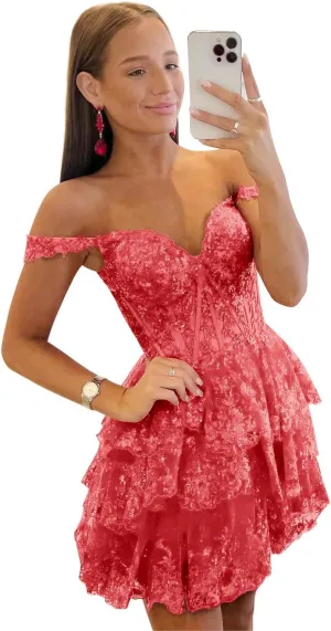 Short Lace Appliques Homecoming Dresses for Teens 2024 Corset Prom Dress Puffy Evening Formal Gown