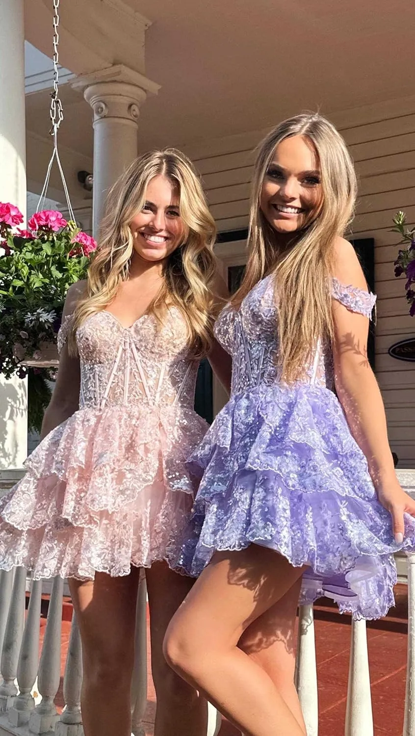 Short Lace Appliques Homecoming Dresses for Teens 2024 Corset Prom Dress Puffy Evening Formal Gown
