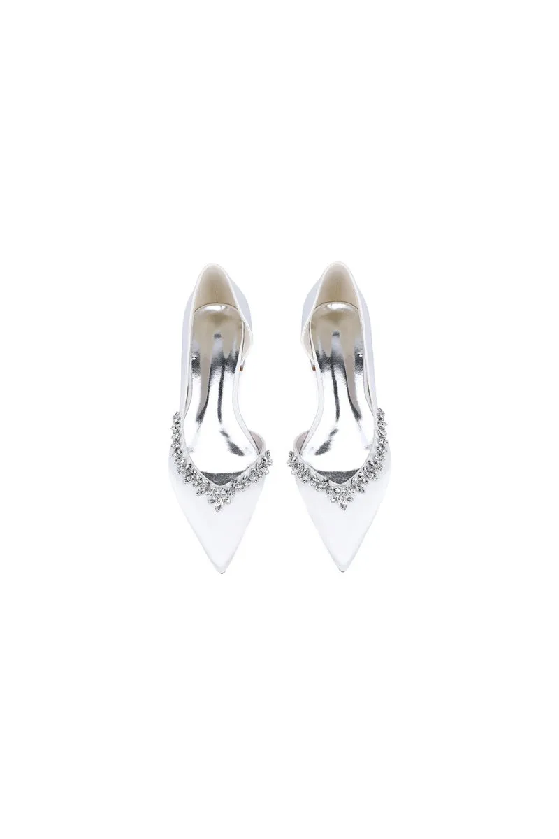 Silver Satin High Heels with Crystal Embellishments 18448-11YK