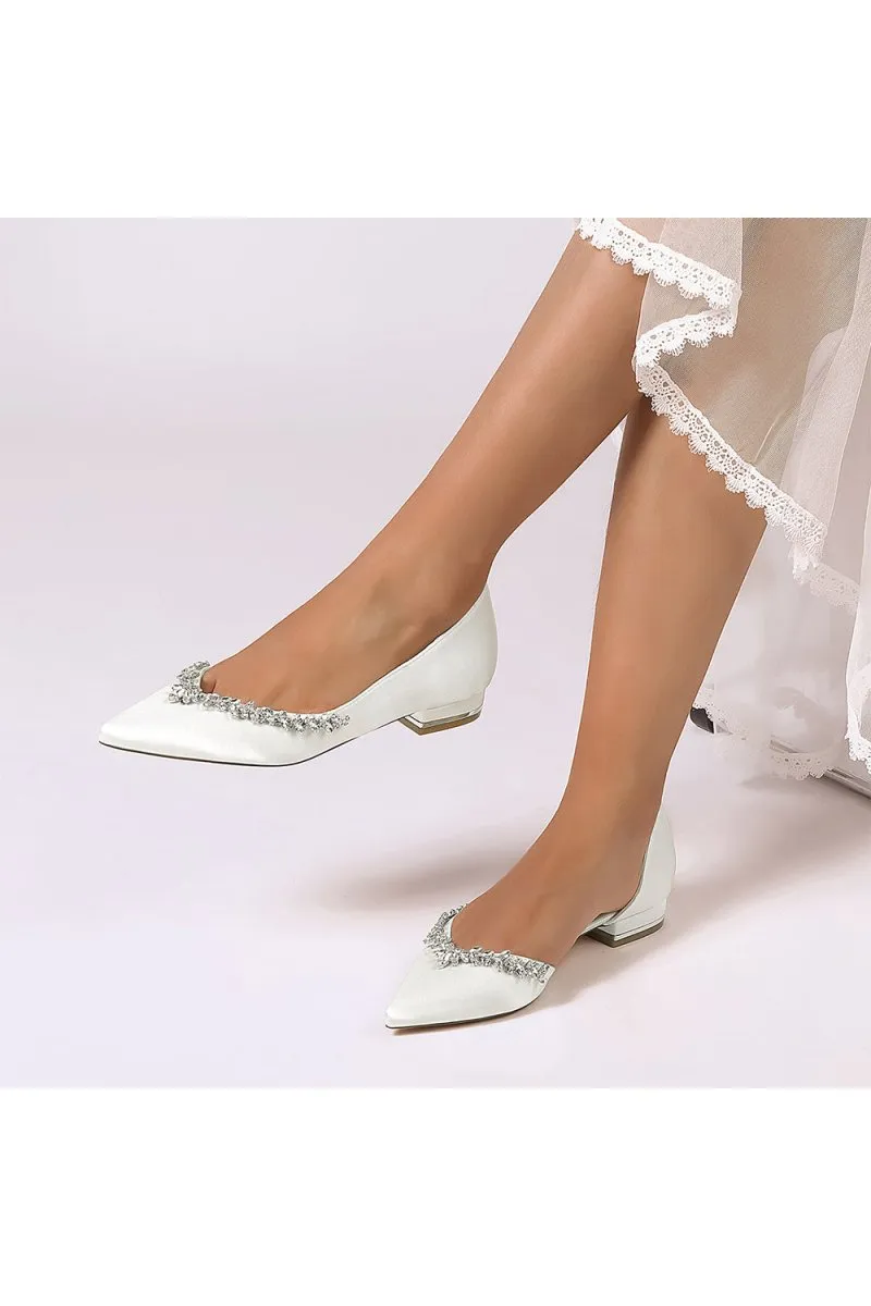 Silver Satin High Heels with Crystal Embellishments 18448-11YK