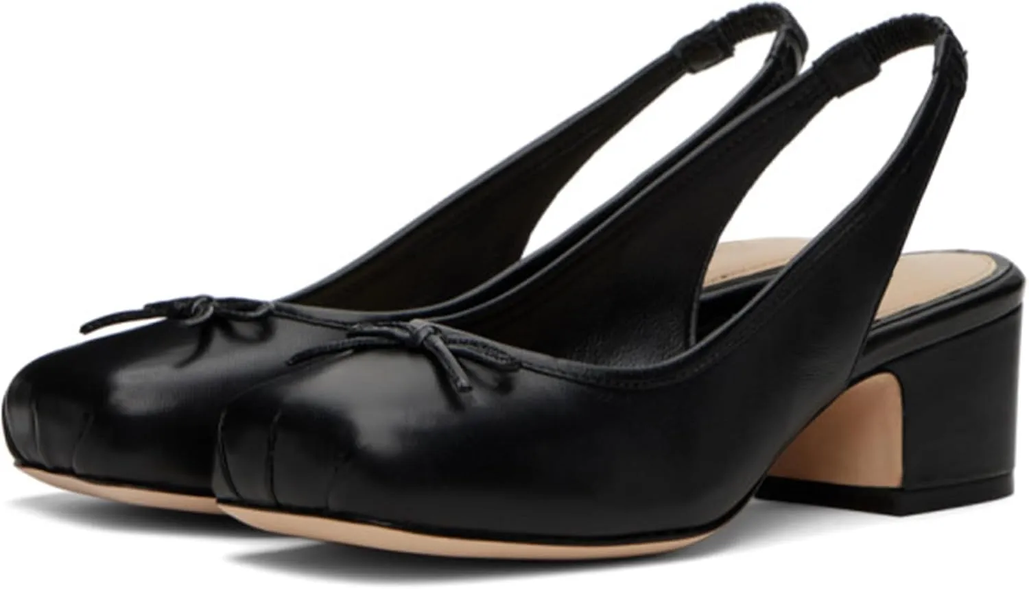 Slingback Ballet Heels for Women Cute Bow Square Toe Low Chunky Heel Ballerina Pumps Comfort Satin Mary Jane Heels Shoes with Elastic Rear Strap