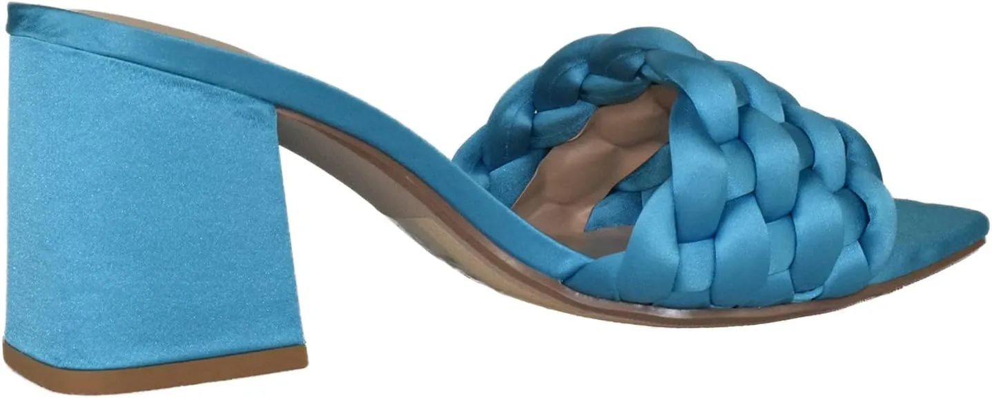 Soda Shoes Women Block High Heel Sandals Braided Band Square Toe Satin Shauna-S