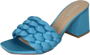 Soda Shoes Women Block High Heel Sandals Braided Band Square Toe Satin Shauna-S