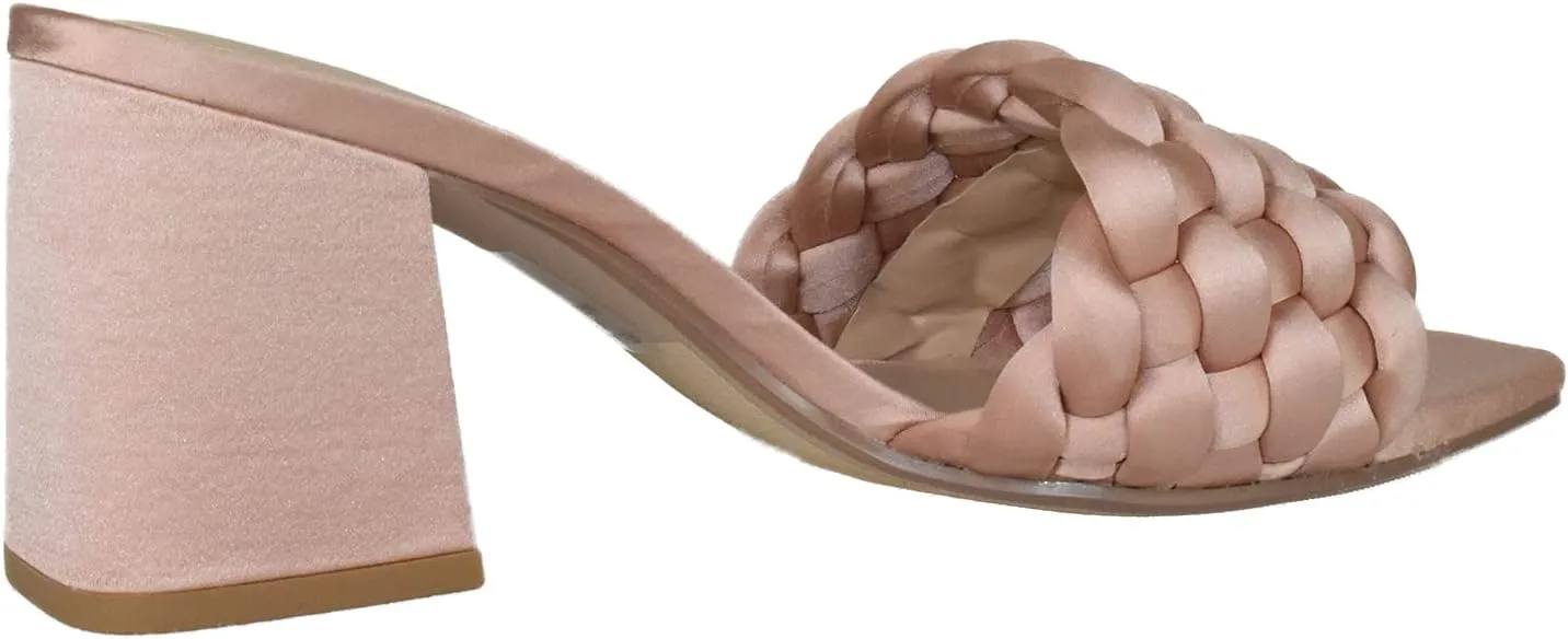 Soda Shoes Women Block High Heel Sandals Braided Band Square Toe Satin Shauna-S
