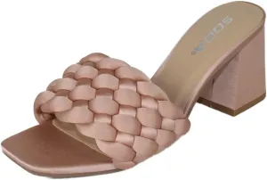 Soda Shoes Women Block High Heel Sandals Braided Band Square Toe Satin Shauna-S