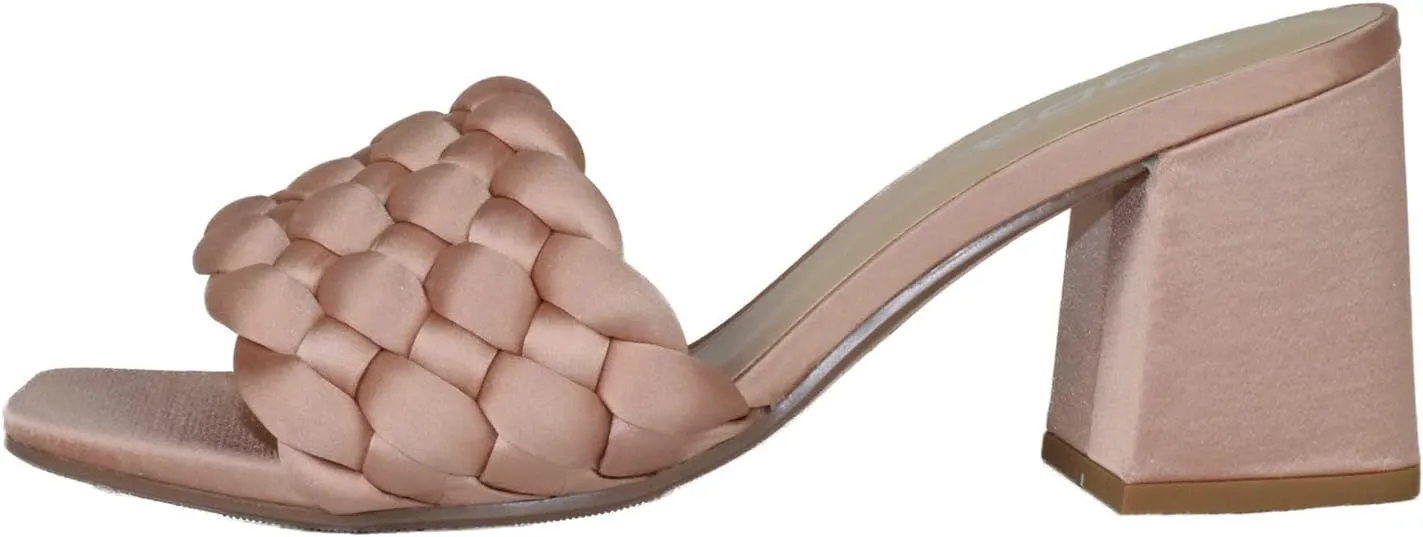 Soda Shoes Women Block High Heel Sandals Braided Band Square Toe Satin Shauna-S