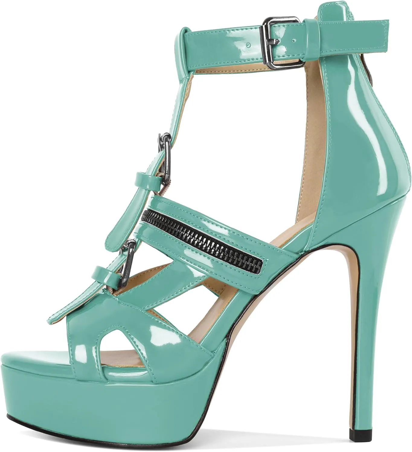 Soireelady Women's Platform High Heels Gothic Sandals Open Toe T-strap Stiletto Heels Peep Toe Punk Heeled Sandals 5 Inch