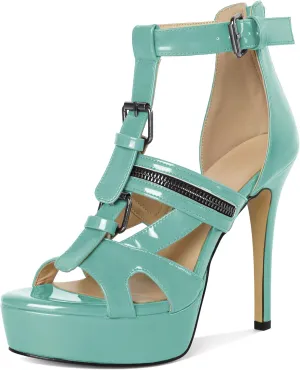 Soireelady Women's Platform High Heels Gothic Sandals Open Toe T-strap Stiletto Heels Peep Toe Punk Heeled Sandals 5 Inch
