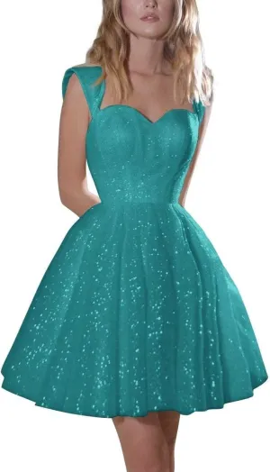 Sparkly Tulle Homecoming Dresses Off Shoulder Glitter Short Prom A line Short Formal Cocktail Gowns for Womens