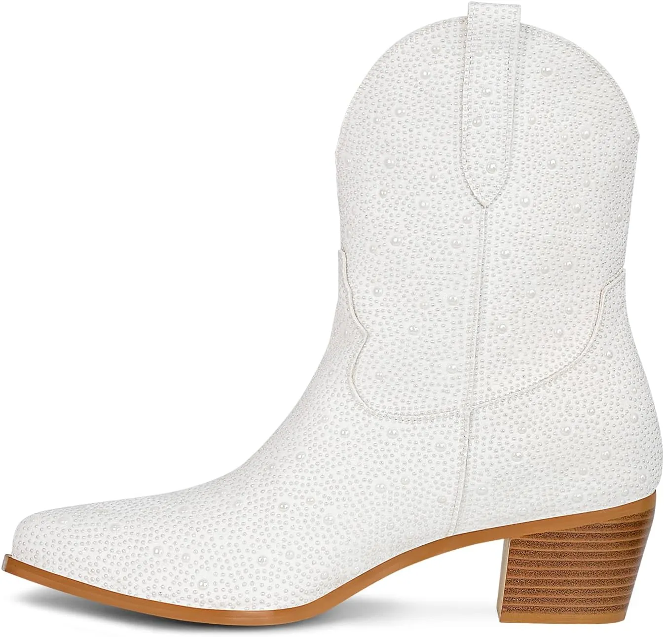 STALOV Women's Western Cowgirl Boots, Embroidered, Silver, Ankle-High, Pointed Toe, Pull-On, Block Heel, Casual, Spring, Fall, Cowboy, Horse Riding