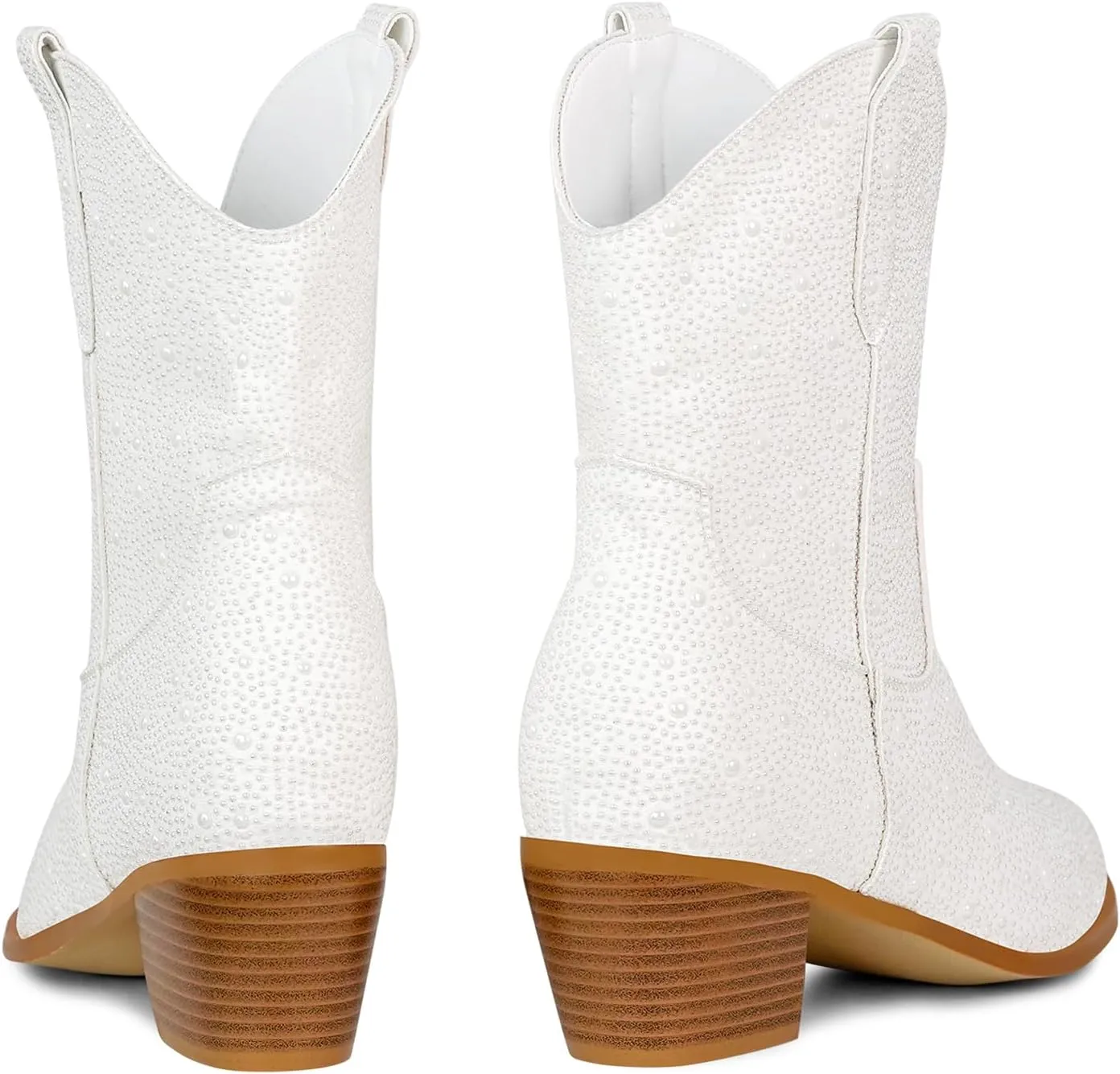 STALOV Women's Western Cowgirl Boots, Embroidered, Silver, Ankle-High, Pointed Toe, Pull-On, Block Heel, Casual, Spring, Fall, Cowboy, Horse Riding