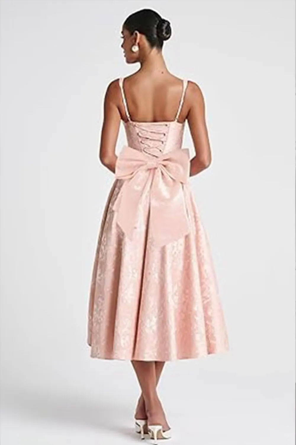 Strapless Jacquard Prom Dresses with Bow A-Line Midi Cocktail Party Dress 2025 EEM185