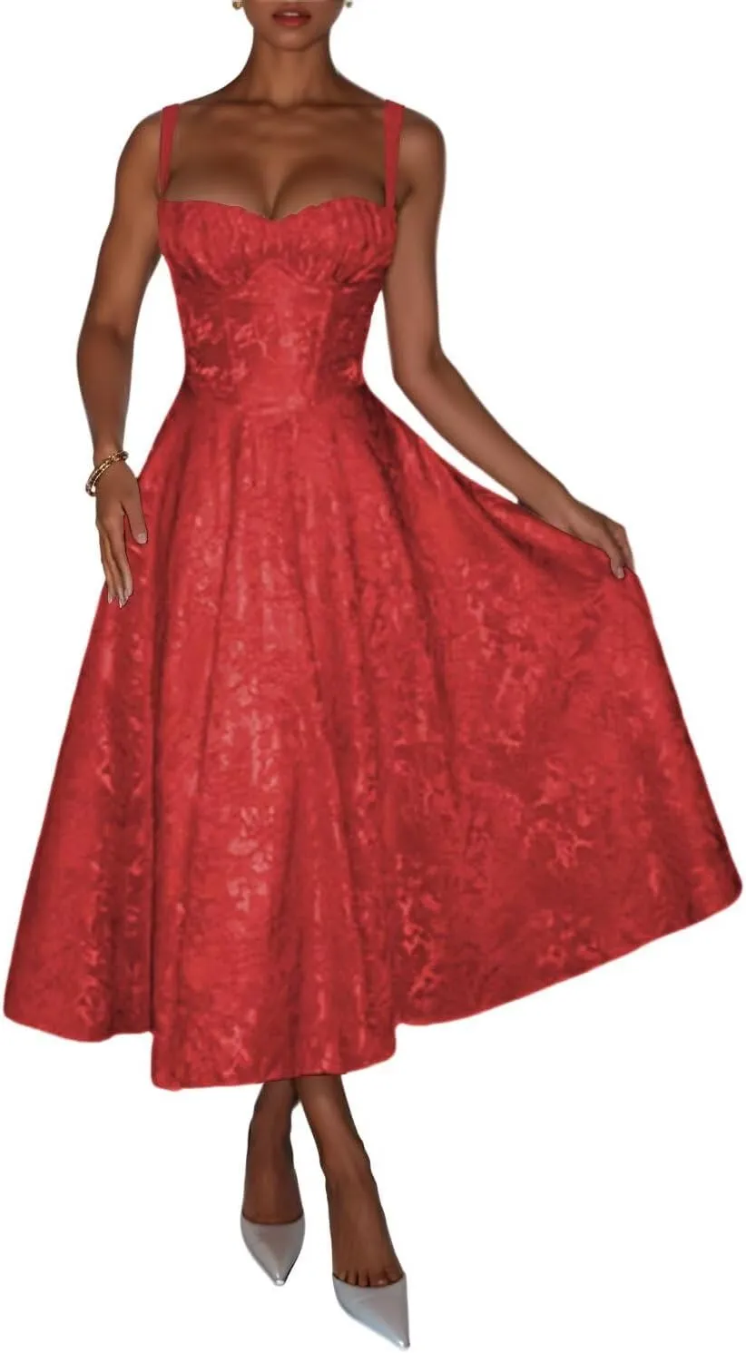 Strapless Jacquard Prom Dresses with Bow A-Line Midi Cocktail Party Dress 2025 EEM185