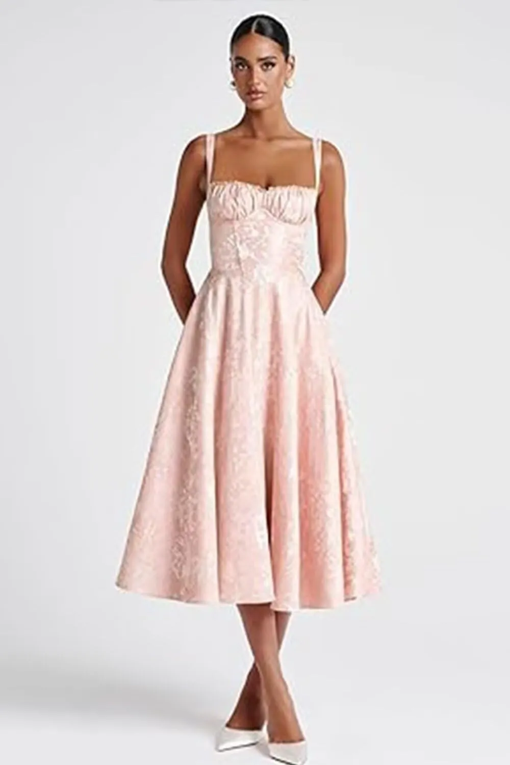 Strapless Jacquard Prom Dresses with Bow A-Line Midi Cocktail Party Dress 2025 EEM185