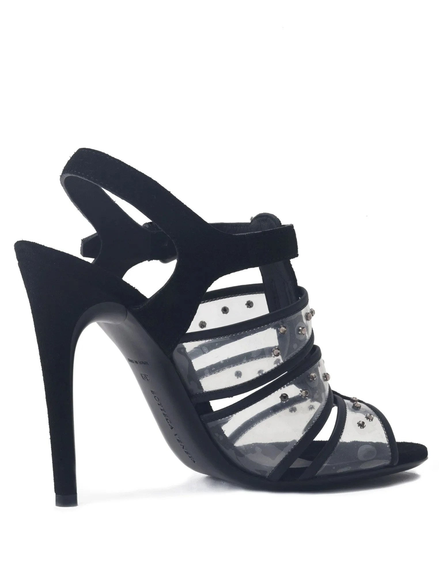 Suede and Crystal Studded T-strap Sandal