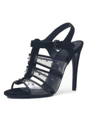Suede and Crystal Studded T-strap Sandal