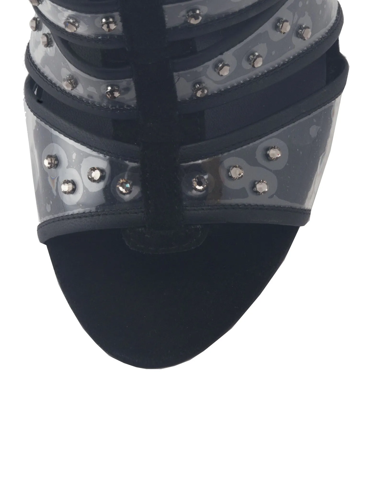 Suede and Crystal Studded T-strap Sandal