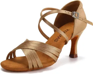 SWDZM Women Latin Dance Shoes Satin Professional Ballroom Salsa Practice Performance Dance Shoes