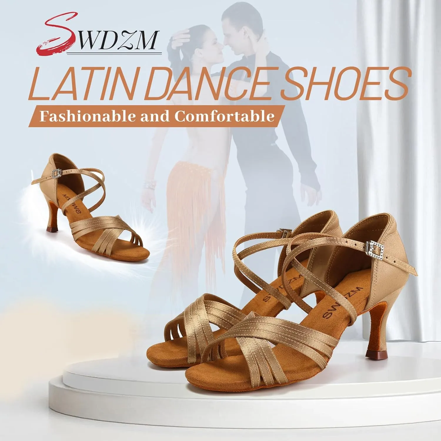 SWDZM Women Latin Dance Shoes Satin Professional Ballroom Salsa Practice Performance Dance Shoes