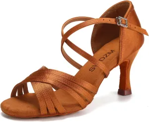 SWDZM Women Latin Dance Shoes Satin Professional Ballroom Salsa Practice Performance Dance Shoes