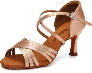 SWDZM Women Latin Dance Shoes Satin Professional Ballroom Salsa Practice Performance Dance Shoes