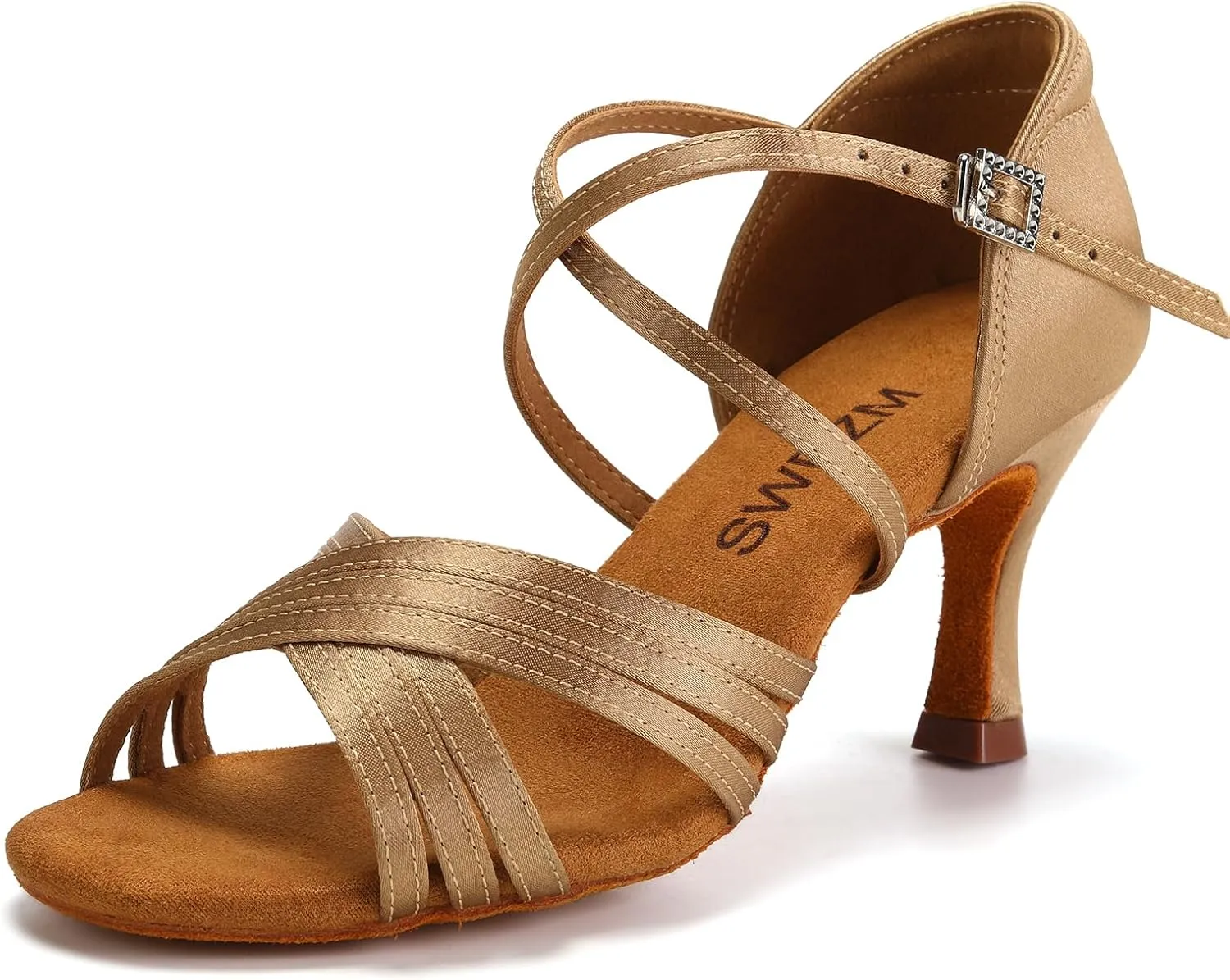 SWDZM Women Latin Dance Shoes Satin Professional Ballroom Salsa Practice Performance Dance Shoes
