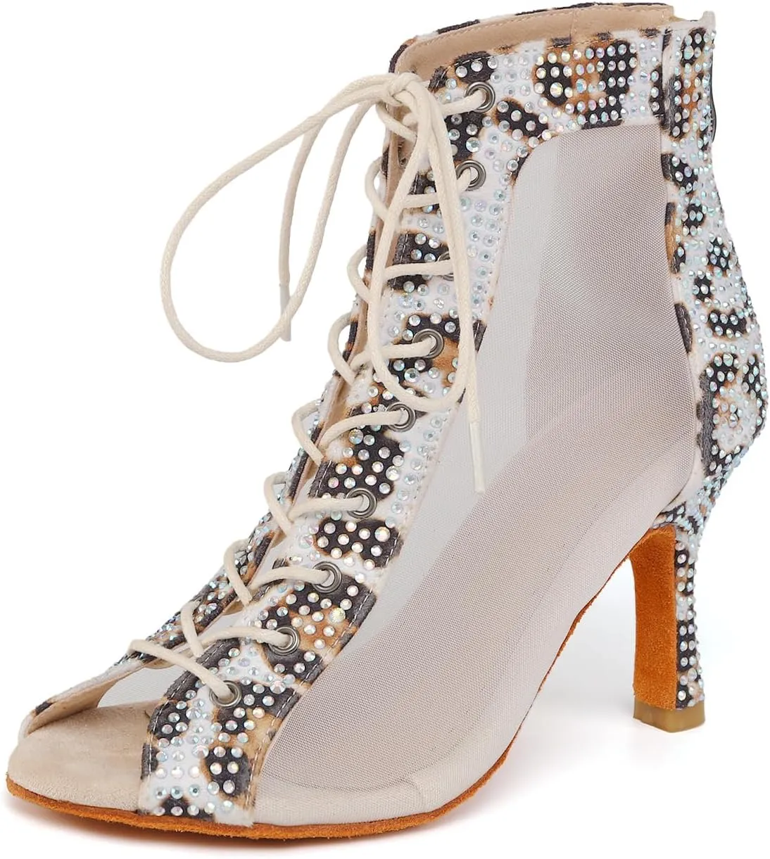SWDZM Womens Rhinestones Ballroom Dance Boots Open Toe Ankle Latin Salsa Professional Dancing Shoes