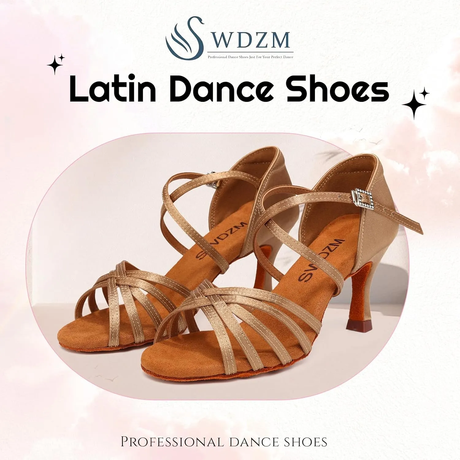 SWDZM Women's Satin Latin Dance Shoes Ballroom Salsa Waltz Performance Practice Dancing Shoes