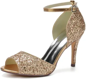 TarfiC Sparkling Peep Toe Kitten Heel Wedding Sandals with Ankle Strap | Elegant Low Heel Bridal Shoes for Brides & Sexy Stiletto Alternative