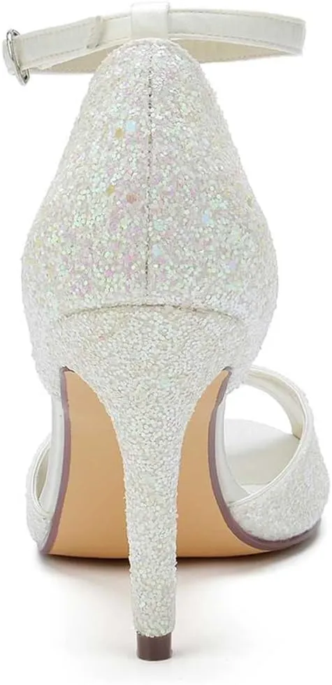 TarfiC Sparkling Peep Toe Kitten Heel Wedding Sandals with Ankle Strap | Elegant Low Heel Bridal Shoes for Brides & Sexy Stiletto Alternative