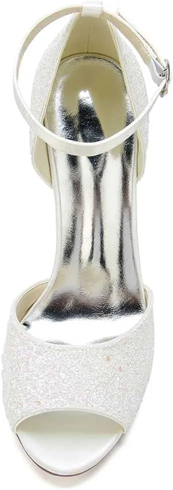 TarfiC Sparkling Peep Toe Kitten Heel Wedding Sandals with Ankle Strap | Elegant Low Heel Bridal Shoes for Brides & Sexy Stiletto Alternative