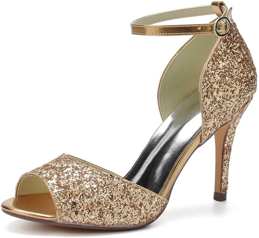 TarfiC Sparkling Peep Toe Kitten Heel Wedding Sandals with Ankle Strap | Elegant Low Heel Bridal Shoes for Brides & Sexy Stiletto Alternative