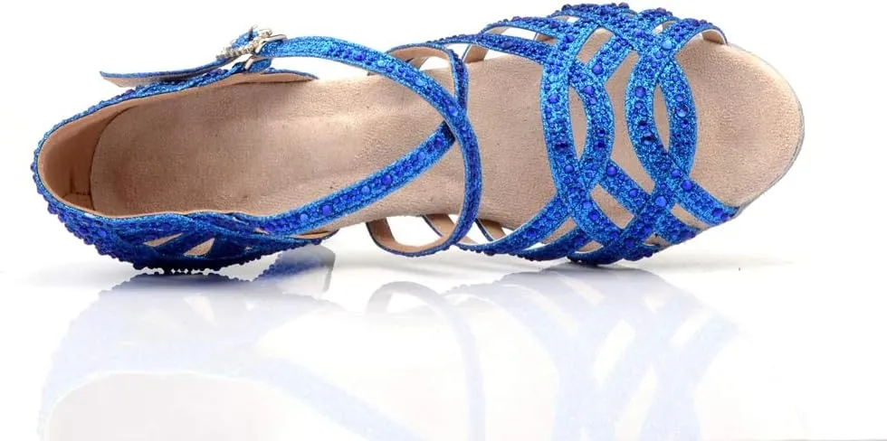 TDA Women's Flared Heel Satin Rhinestones Cut-out Rumba Samba Tango Latin Dance Shoes Wedding Praty Sandals