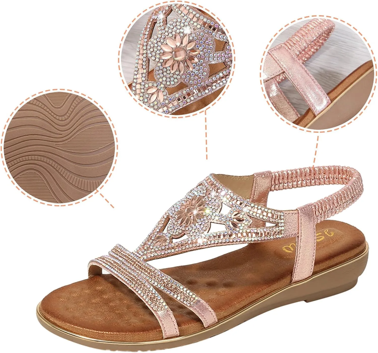 Temperament Flat Bottom Sandals for Women Comfortable Ankle Strap Outdoor Walking Shoes Comfortable Sandals