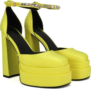 THESHY Womens Platform Chunky High Block Heels Ankle Strap Buckles Wedge Dress Pumps Fashion Shoes for Women