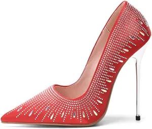 TinaCus Women's Pointed Toe Handmade Satin Rhinestone-Embedded Super High Stiletto Heel Party Pumps Shoes