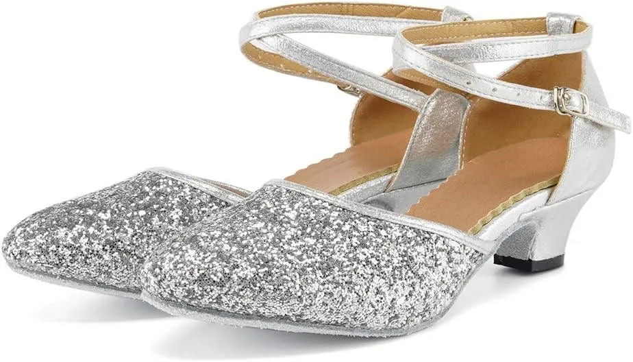 TINRYMX Womens Latin Dance Shoes Sequin Mesh Ballroom Salsa Tango Party Wedding Dance Shoes,Model-DY105