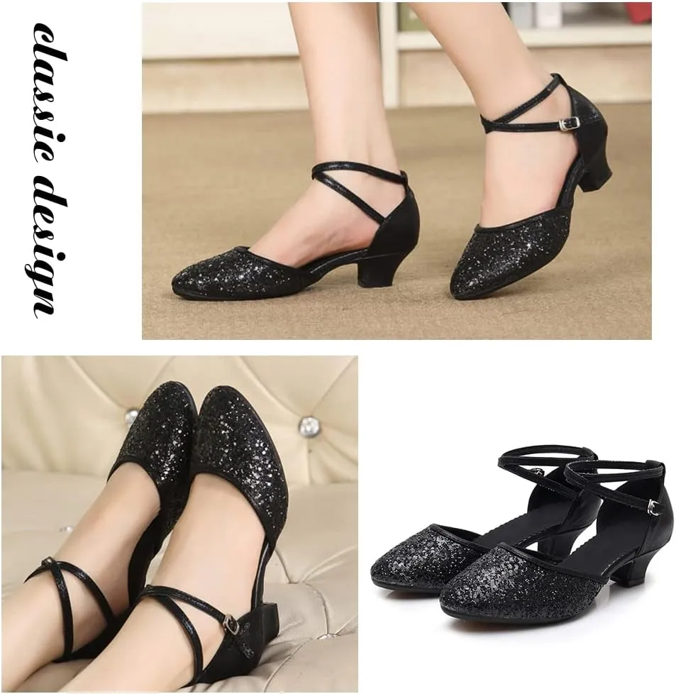 TINRYMX Womens Latin Dance Shoes Sequin Mesh Ballroom Salsa Tango Party Wedding Dance Shoes,Model-DY105