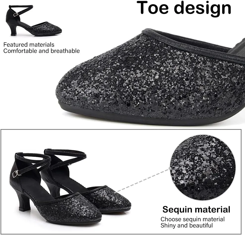 TINRYMX Womens Latin Dance Shoes Sequin Mesh Ballroom Salsa Tango Party Wedding Dance Shoes,Model-DY105