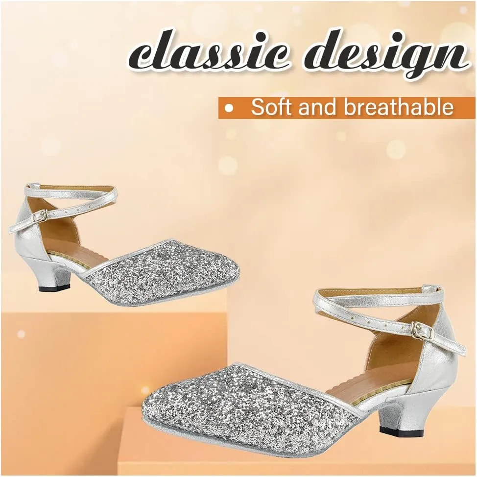 TINRYMX Womens Latin Dance Shoes Sequin Mesh Ballroom Salsa Tango Party Wedding Dance Shoes,Model-DY105